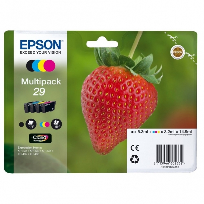 Epson 29 Claria Home Strawberry Ink Cartridge - Black/Cyan/Magenta/Yellow (Multi-Pack)