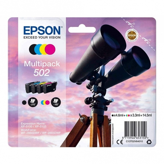 Epson C13T02V64010 Inkjet Cartridge - Black/Yellow/Magenta/Cyan - Pack of 4