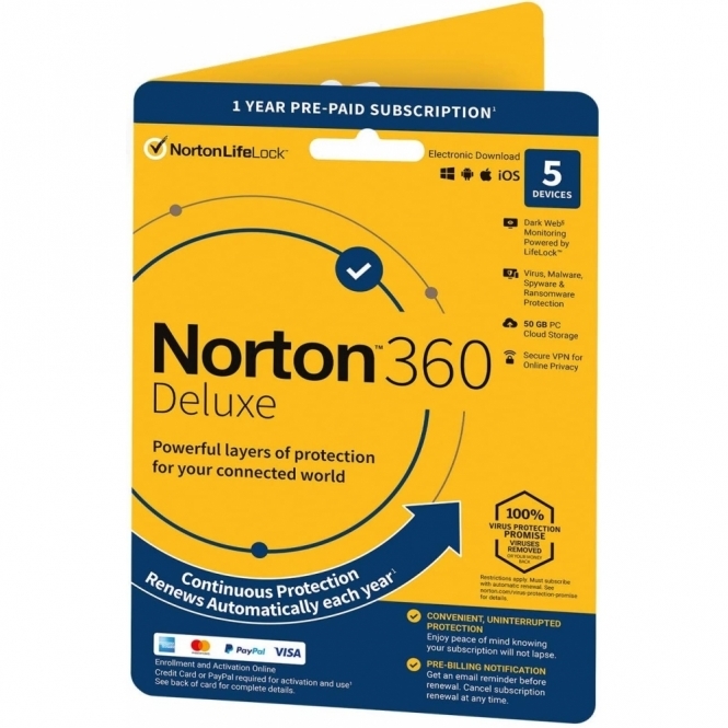 Norton 360 Deluxe 2022 5 Devices 1 Year Subscription Antivirus 