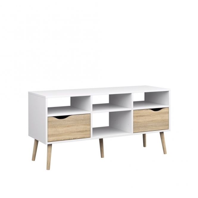 Oslo Wide TV Unit, 1250, White & Oak