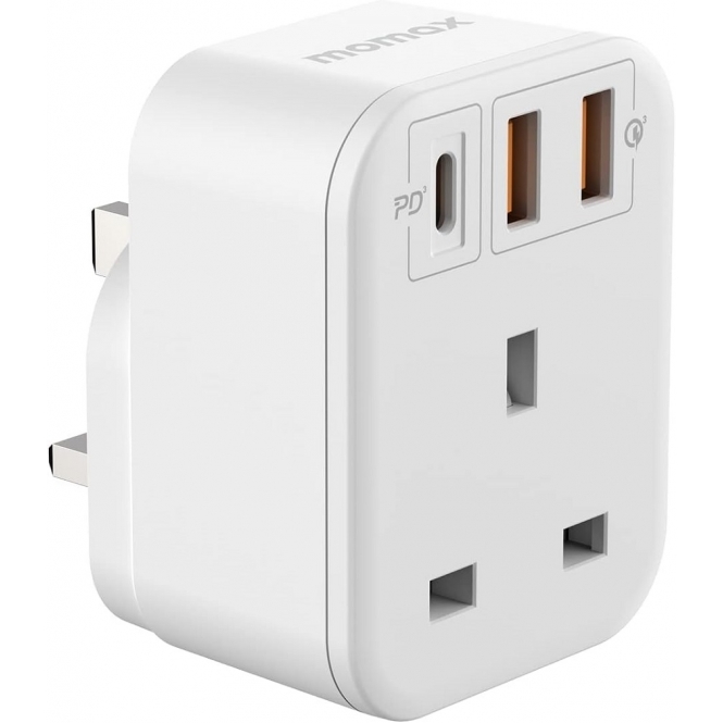 USB Plug Charger UK OnePlug PD 20W Type C and 2 USB Ports Wall Socket Adapter