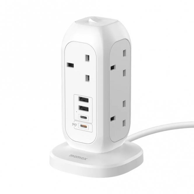 OnePlug 7 Outlet Extension Plug Socket Power Strip 2x USB-C & 2x USB, White
