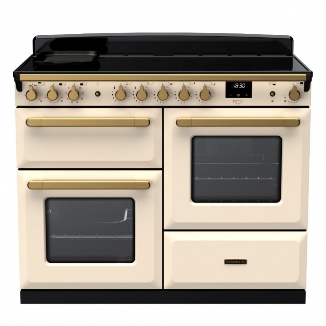 Rangemaster ESDLO110EIPPCRAB1 Estel Deluxe 110cm Induction Range Cooker, Pale Cream & Brass
