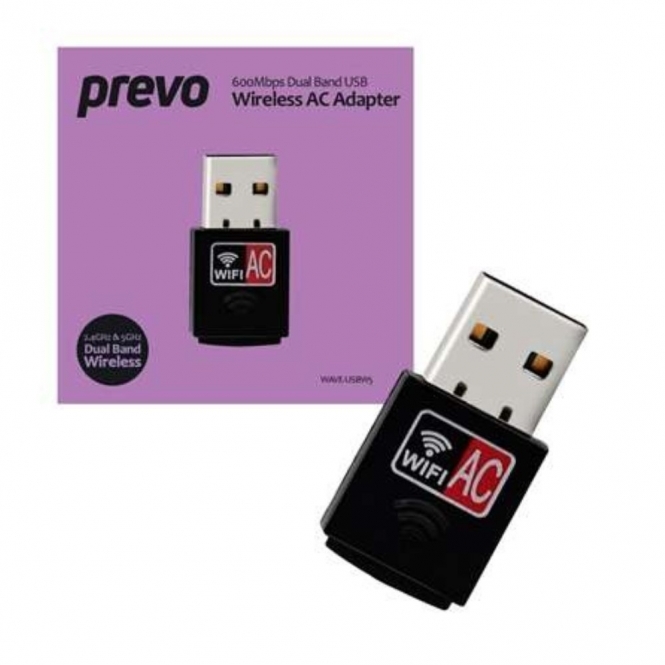 Prevo USBW5 600Mbps AC600 Dual Band USB Wi-Fi AC Network Adapter
