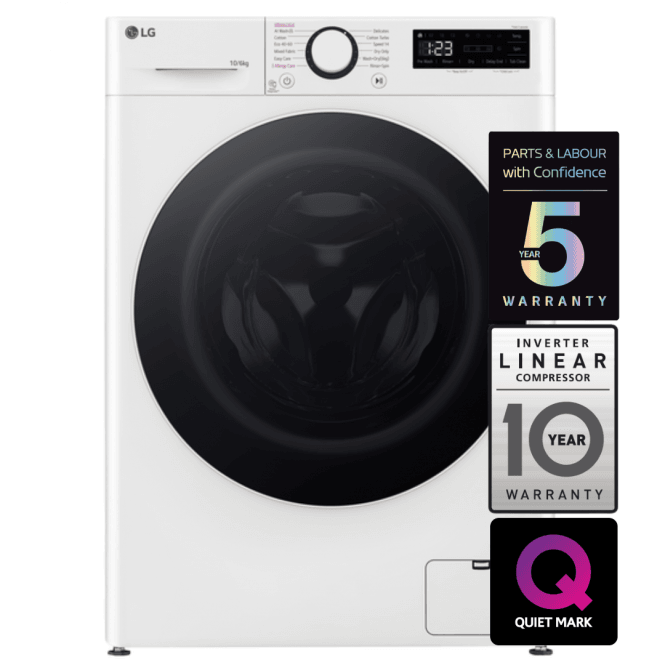 LG FWY606WWLN1 Series 4 10kg Wash, 6kg Dry Load, 1400rpm, D Energy Rating Washer Dryer, White