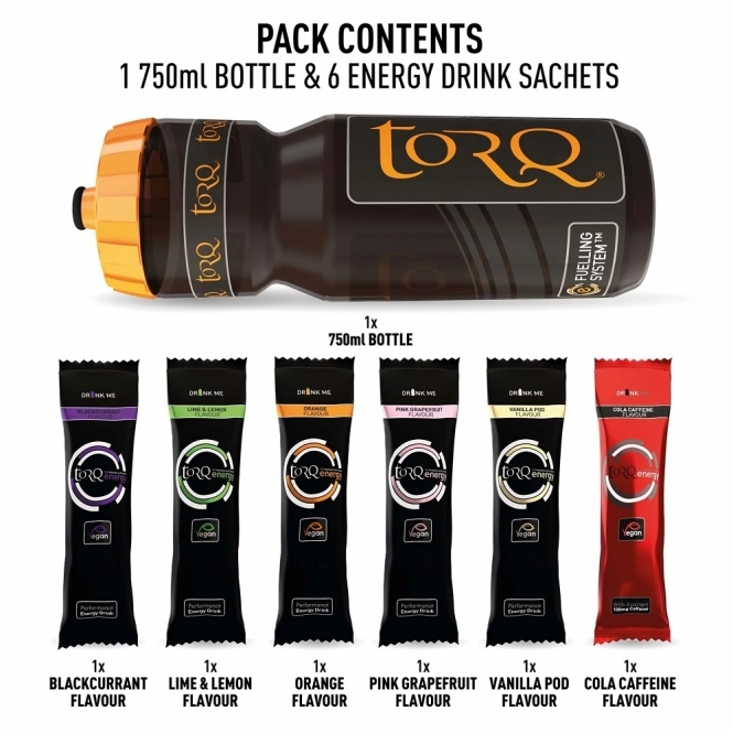 TORQ Energy Sample Pack 750ml Bottle + 6 Drinks
