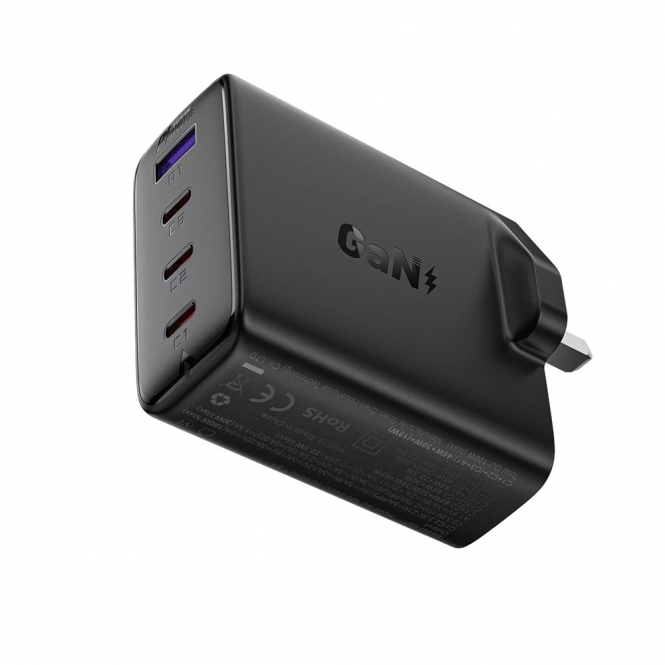 ACEFAST 100W GaN Triple USB-C & USB Power Delivery 3-Pin UK Charging Plug, Black