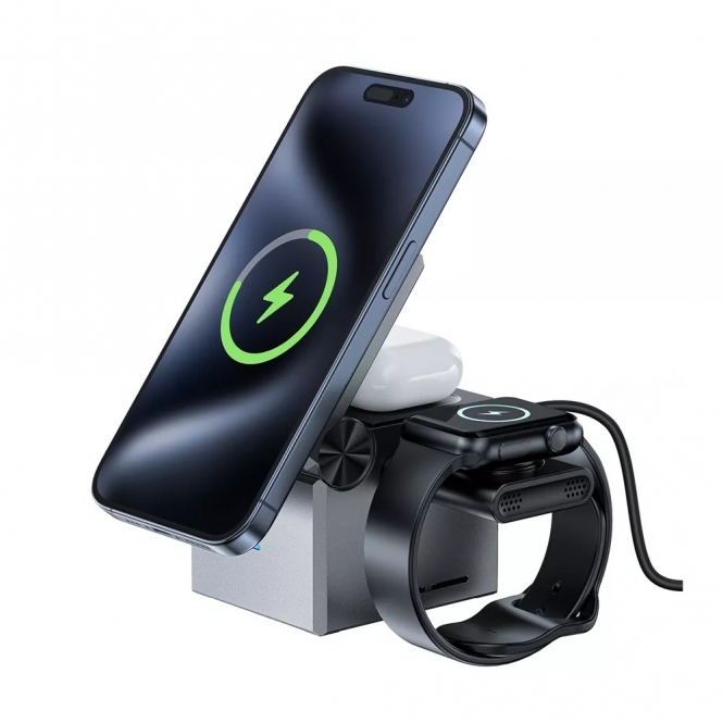ACEFAST 23W MagSafe Triple Wireless Magnetic Charging Foldable Pad for Apple iPhone, Airpods & Watch, Black