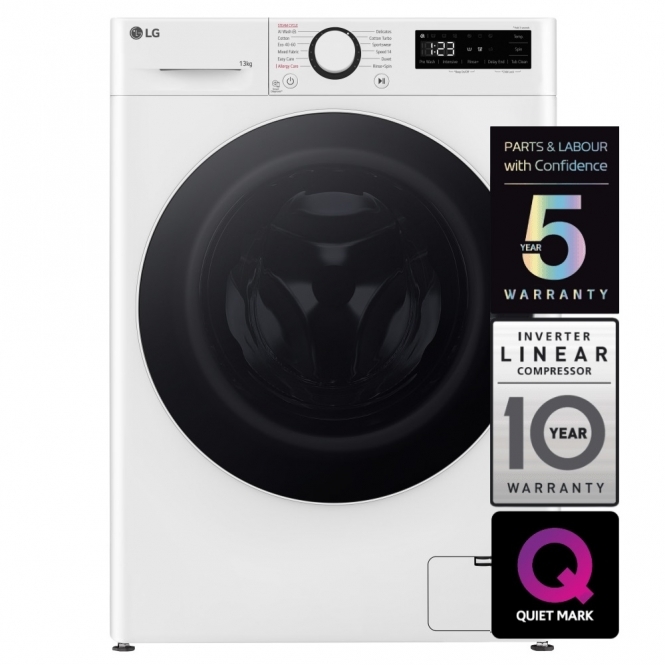 LG F4Y513WWLN1 Series 4 AI Direct Drive 13kg, 1400rpm, A Energy Rating, TurboWash Freestanding Washing Machine, White
