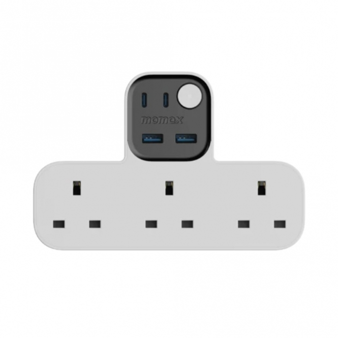 T Shaped 3 Socket with USB Extension Power Strip, White