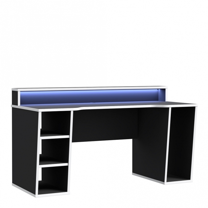 Tezaur Colour Changing LED Gaming Desk , Black & White Trim