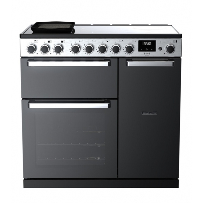 Rangemaster EDDL90EIGBLK/CM1 Edge Deluxe 90 Induction Range Cooker, A Energy Rating, Black Glass