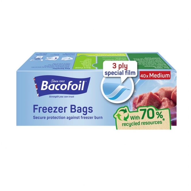Bacofoil Medium Freezer Bags, 40pk, Resealable Food Storage