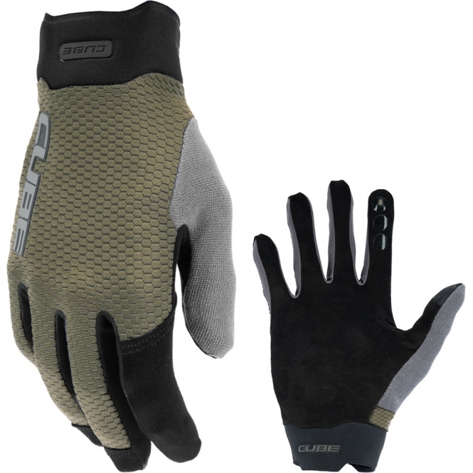 CUBE Gravity Long Finger TM Cycling Gloves with Grip-print and Touchscreen Function, Olive