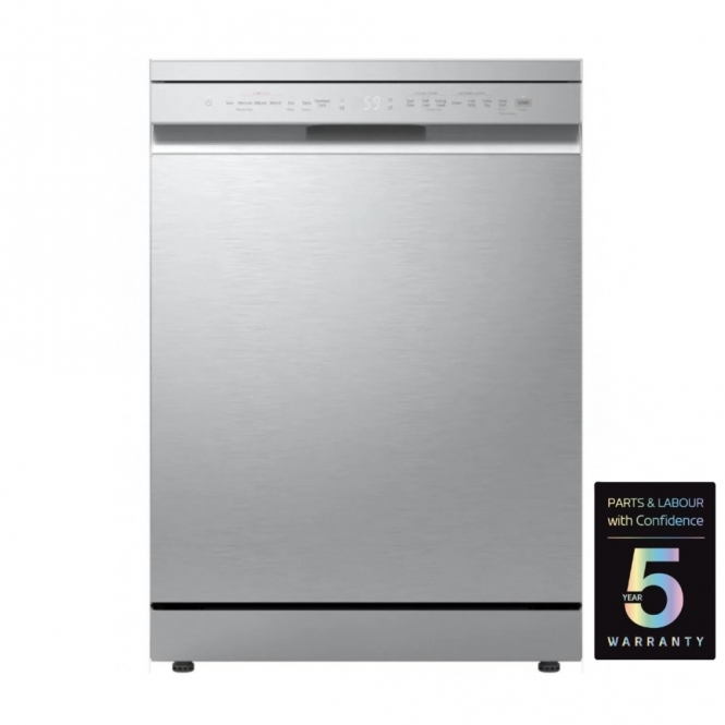 LG DF273FVS Series 5 TrueStream, QuadWash, 14 Place Settings, A Energy Ratings, Freestanding Dishwasher, 60cm, Silver