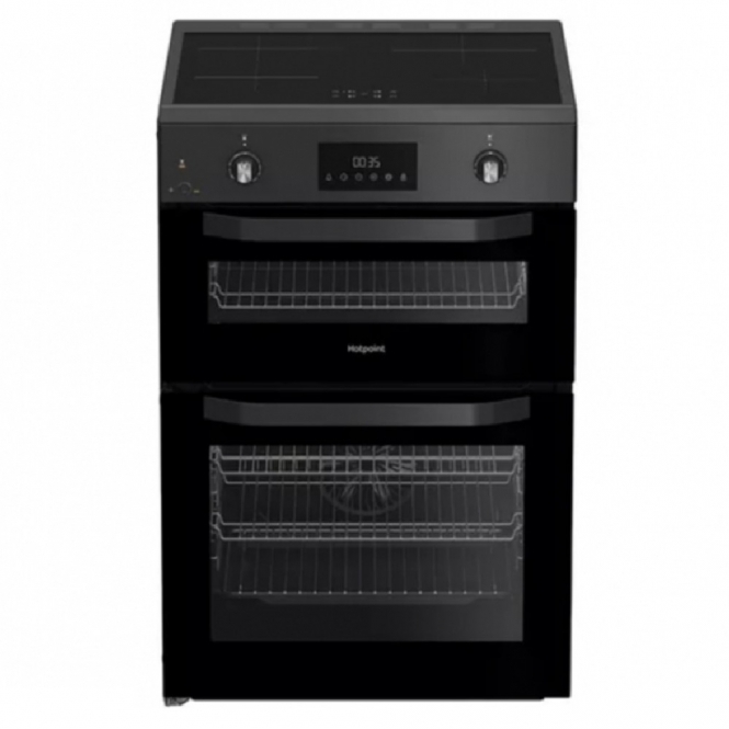 Hotpoint HDE6IDC2SA 60cm Freestanding Electric Induction Cooker, Double Oven, Anthracite