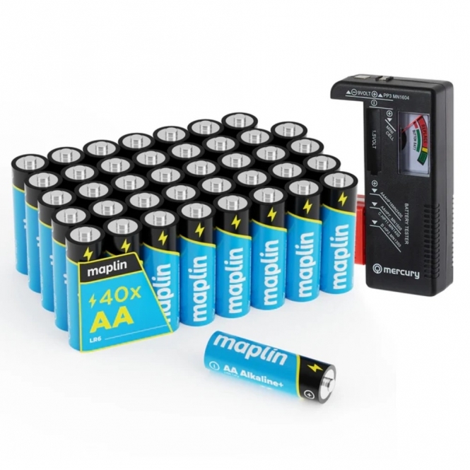 Maplin AA (x40) Batteries with Battery Tester