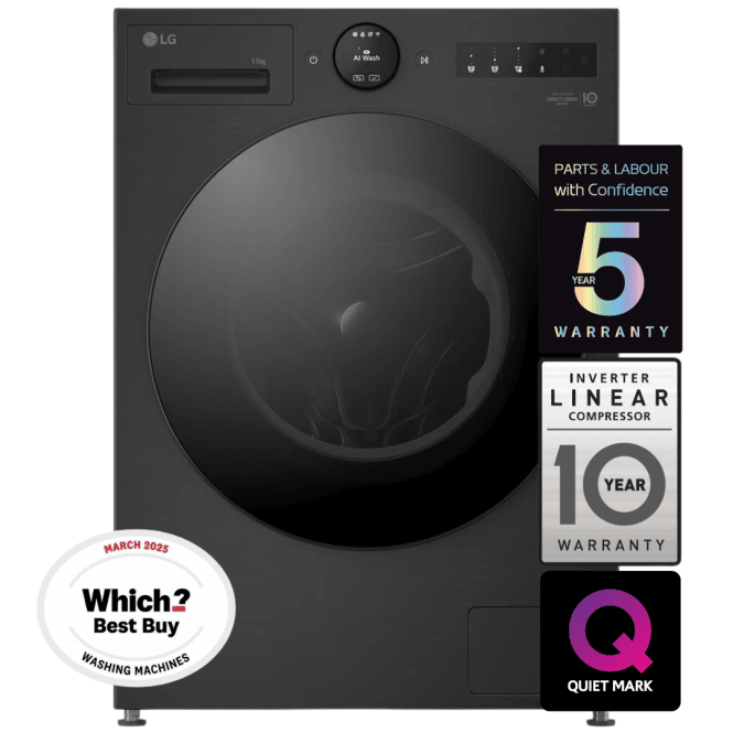 LG F4X7011TBB Series 7 AI Direct Drive 11kg, 1400rpm, A Energy Rating, AI Direct Drive Freestanding Washing Machine, Black