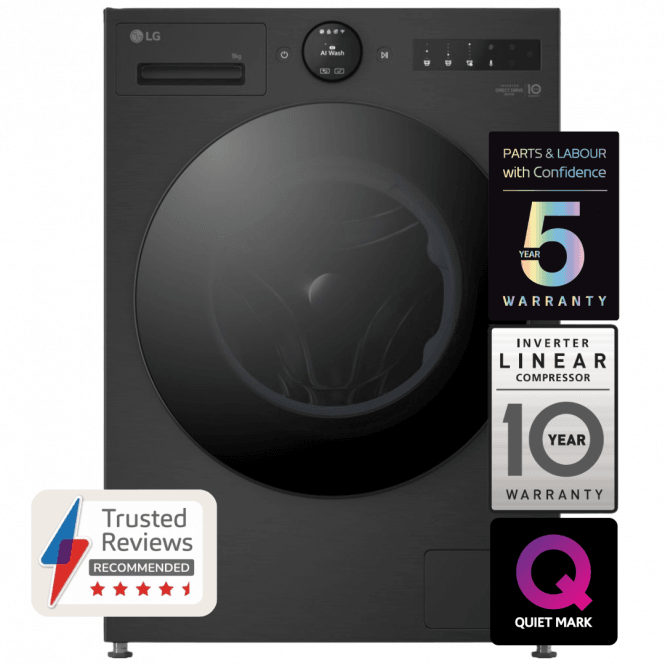 LG F4X7009TBB Series 7 AI Direct Drive 9kg, 1400rpm, A Energy Rating, Wi-Fi Freestanding Washing Machine, Black
