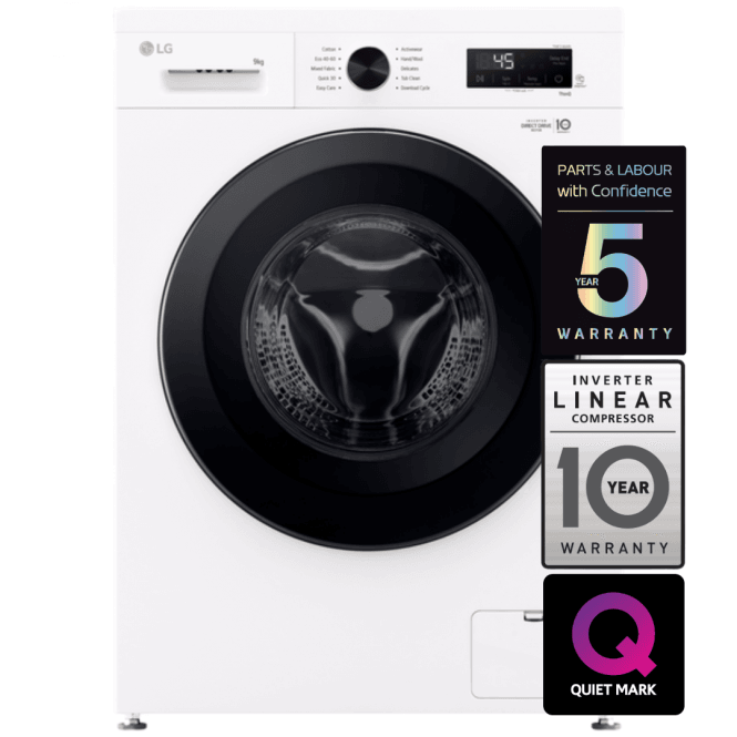LG F4X1009NWK Series 2 Direct Drive 9kg, 1400rpm, Direct Drive Freestanding Washing Machine, Essence White