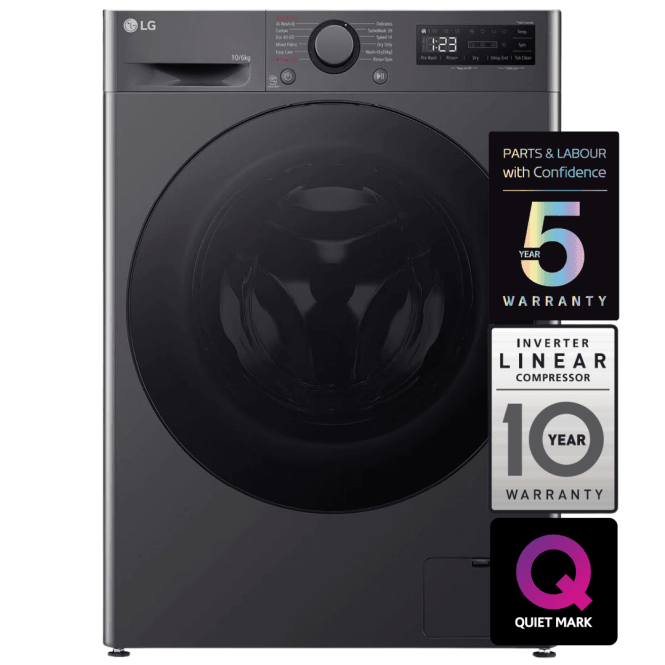 LG FWY706GBTN1 Series 4 AI Direct Drive 10kg Wash, 6kg Dry Load, 1400rpm, D Energy Rating, Freestanding Washer Dryer, Slate Grey