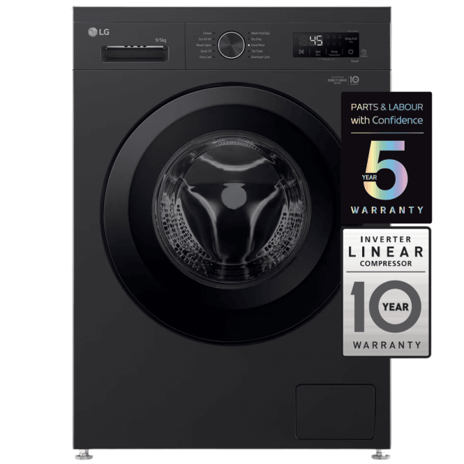 LG W4X1095NNK Series 3 AI Direct Drive 9kg Wash, 5kg Dry Load, 1400rpm, E Energy Rating, Freestanding Washer Dryer, Onyx Black