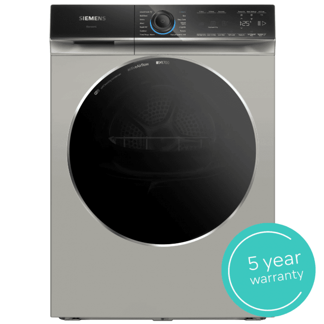 Siemens WR47B2CSGB iQ700 9kg, A+++ Energy Rating, Heat Pump Tumble Dryer, Silver Inox