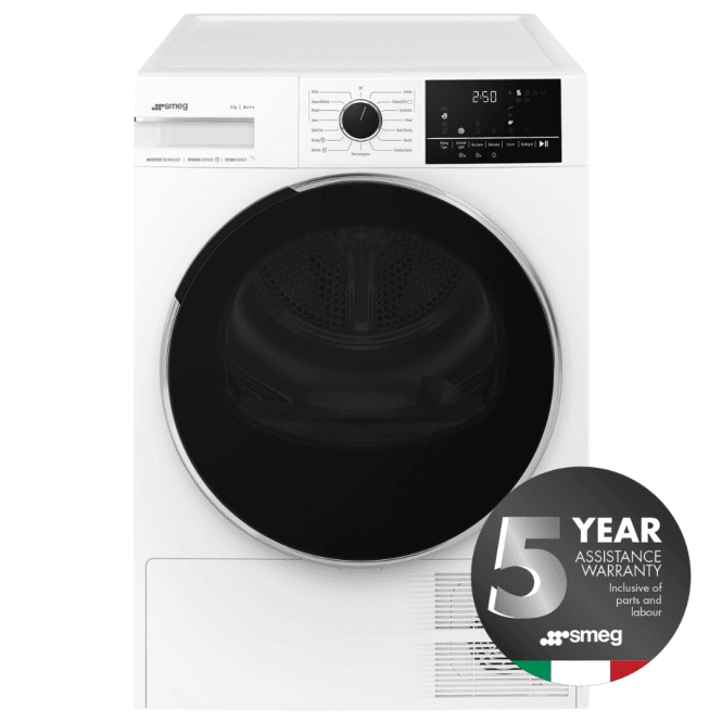 Smeg DNP83SEUK 8kg, A+++ Energy Rating, Freestanding Heat Pump Tumble Dryer, White