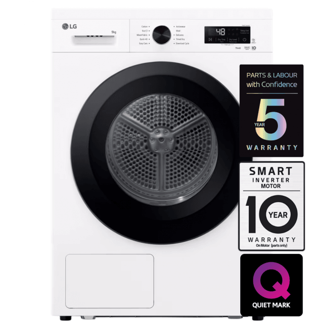 LG RHX1009NWK Series 2 ThinQ 9kg Dry Load, A+++ Energy Rating Heat Pump Dryer, White