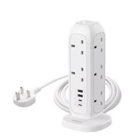 OnePlug 11 Outlet Extension Plug Socket Power Strip 2x USB-C & 2x USB, White