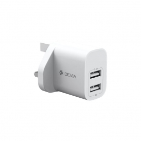 2.4A Dual USB 3-Pin UK Charging Plug, White