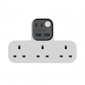 T Shaped 3 Socket with USB Extension Power Strip, White