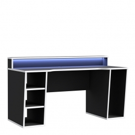 Tezaur Colour Changing LED Gaming Desk , Black & White Trim
