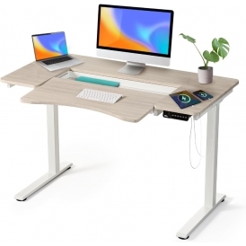 Electric Standing Desk 120 x 60 cm, Height Adjustable, Keyboard Tray, USB Port, Light Wood