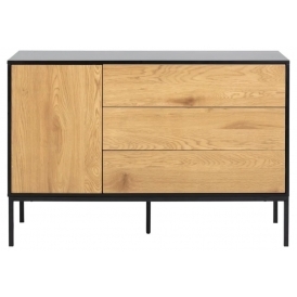 Oak and Black 120cm Small Sideboard